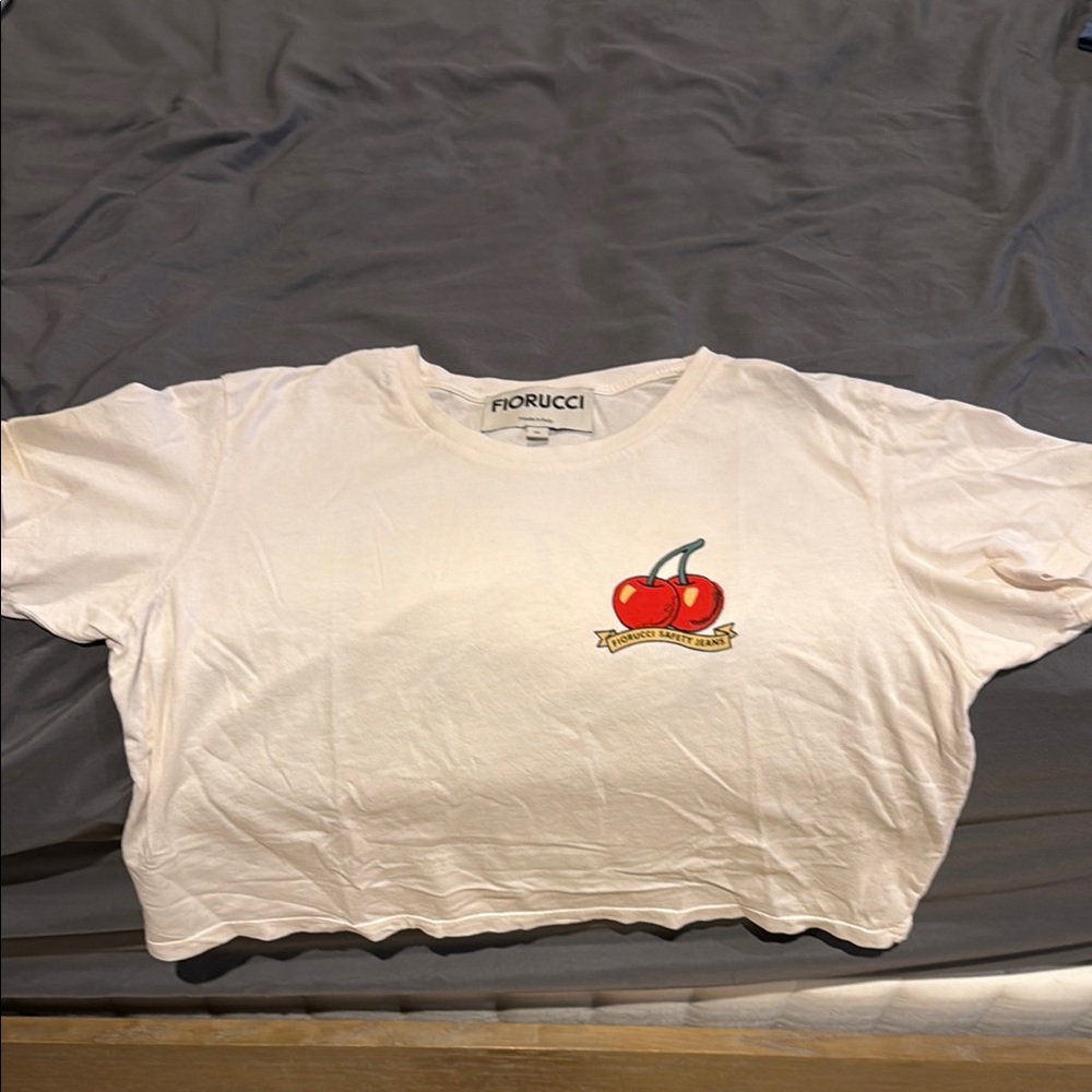 Fiorucci  cropped cream, medium short sleeve tea with Cherry Design